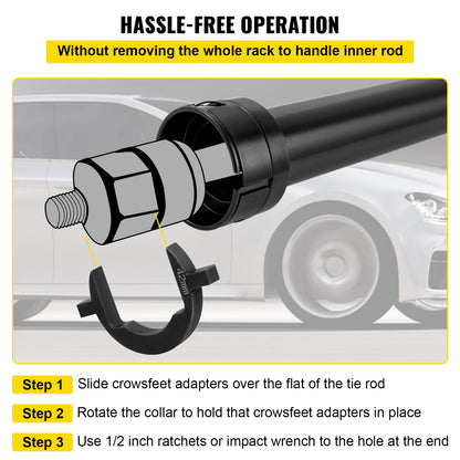 Inner Tie Rod Installation Kit, Includes 13 Crowfoot Adapters, Durable 1/2 Inch Drive Tube for Efficient Removal, Crafted from Robust Steel, Ideal for Automotive Maintenance