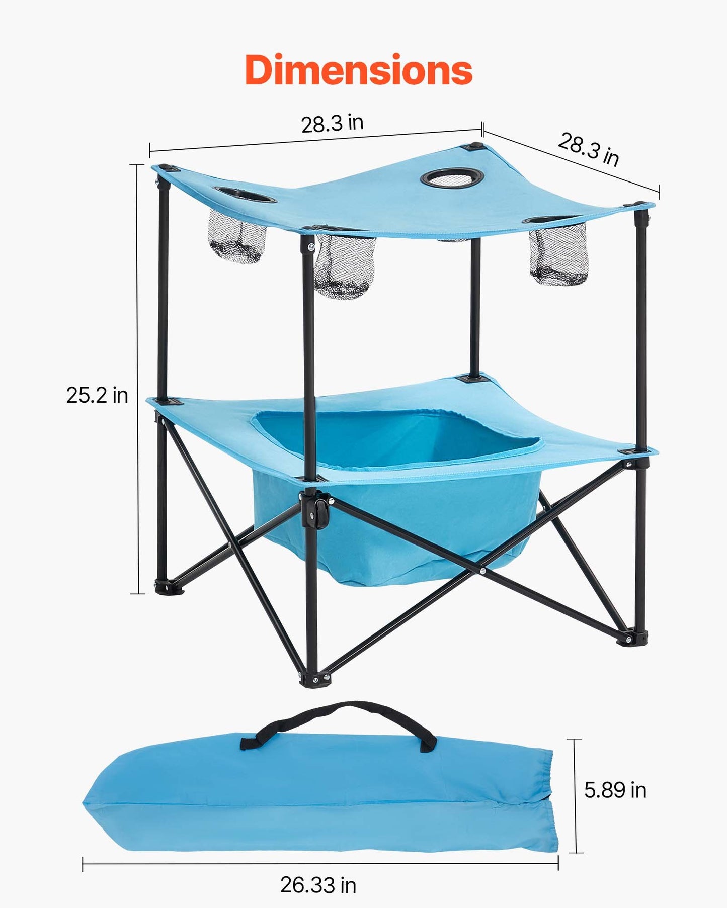 Folding Camping Table, Portable Outdoor Lightweight Picnic Table, 600D Oxford Fabric Waterproof Canvas Travel Beach Tables, with 4 Cup Holders, Carry Bag, for Tailgating Camping Picnic, Blue
