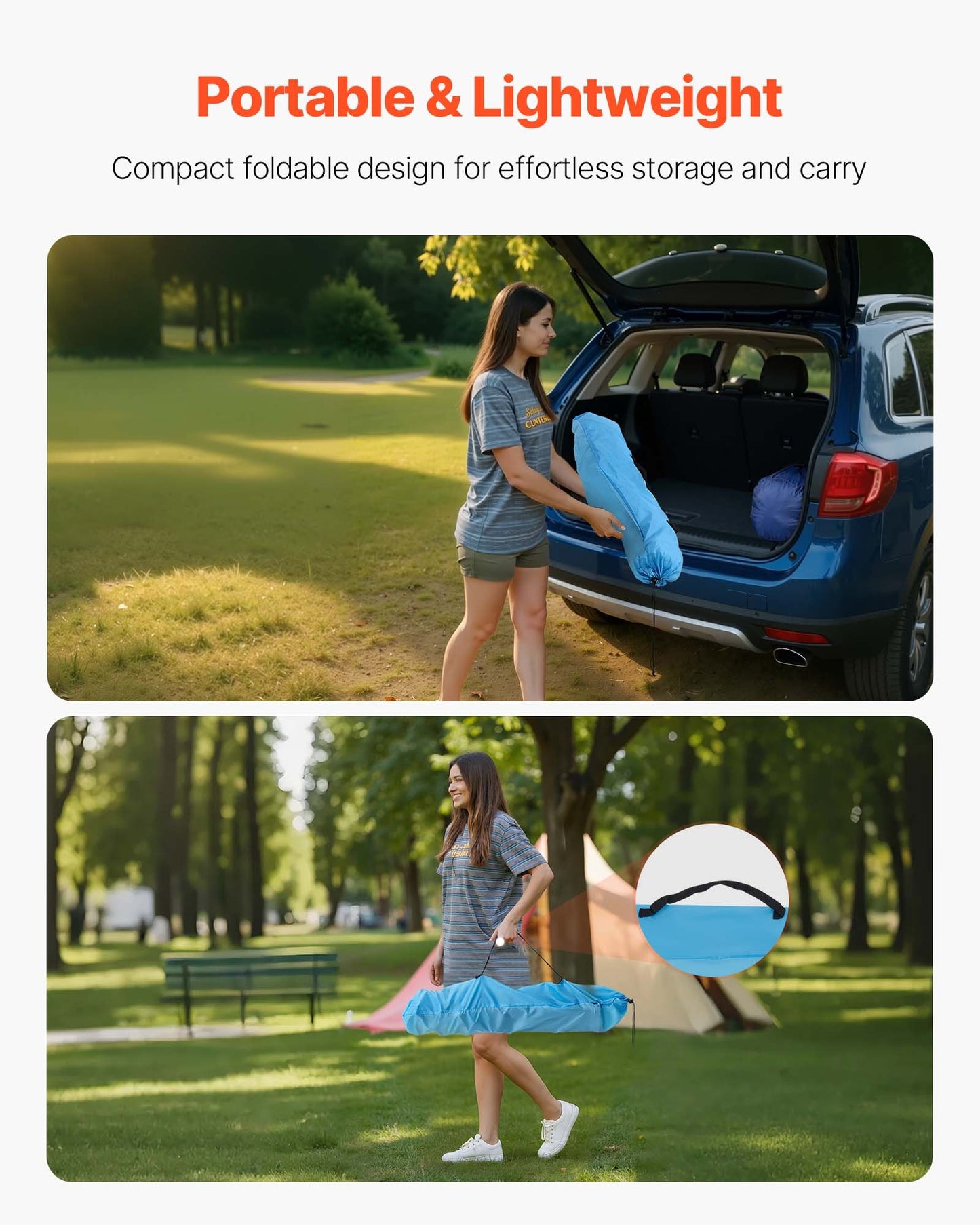 Folding Camping Table, Portable Outdoor Lightweight Picnic Table, 600D Oxford Fabric Waterproof Canvas Travel Beach Tables, with 4 Cup Holders, Carry Bag, for Tailgating Camping Picnic, Blue