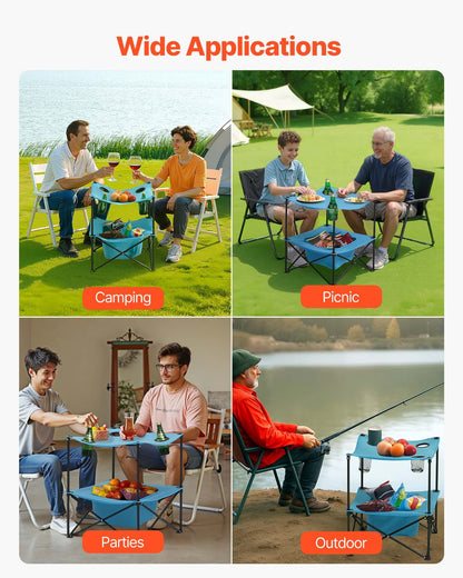 Folding Camping Table, Portable Outdoor Lightweight Picnic Table, 600D Oxford Fabric Waterproof Canvas Travel Beach Tables, with 4 Cup Holders, Carry Bag, for Tailgating Camping Picnic, Blue