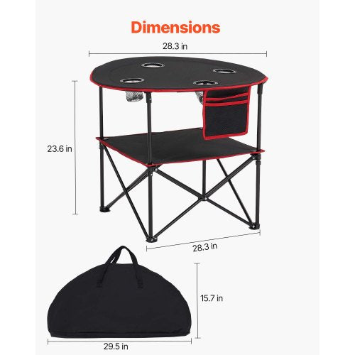 Foldable Portable Camping Table Oxford Round Outdoor Table 4 Cup Holders | EU