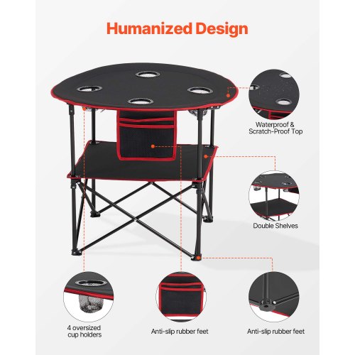 Foldable Portable Camping Table Oxford Round Outdoor Table 4 Cup Holders | EU