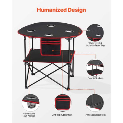 Foldable Portable Camping Table Oxford Round Outdoor Table 4 Cup Holders | EU