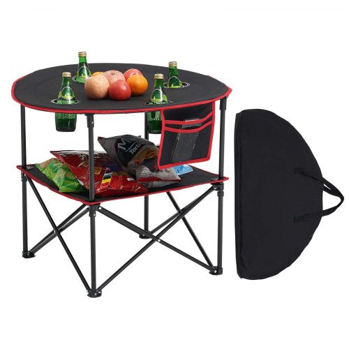 Foldable Portable Camping Table Oxford Round Outdoor Table 4 Cup Holders | EU
