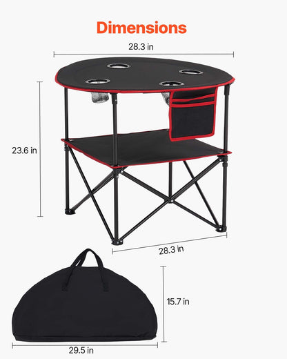 Folding Camping Table, Portable Outdoor Lightweight Picnic Table, 600D Oxford Fabric Waterproof Canvas Travel Beach Tables, with 4 Cup Holders, Carry Bag, for Tailgating Camping Picnic, Black