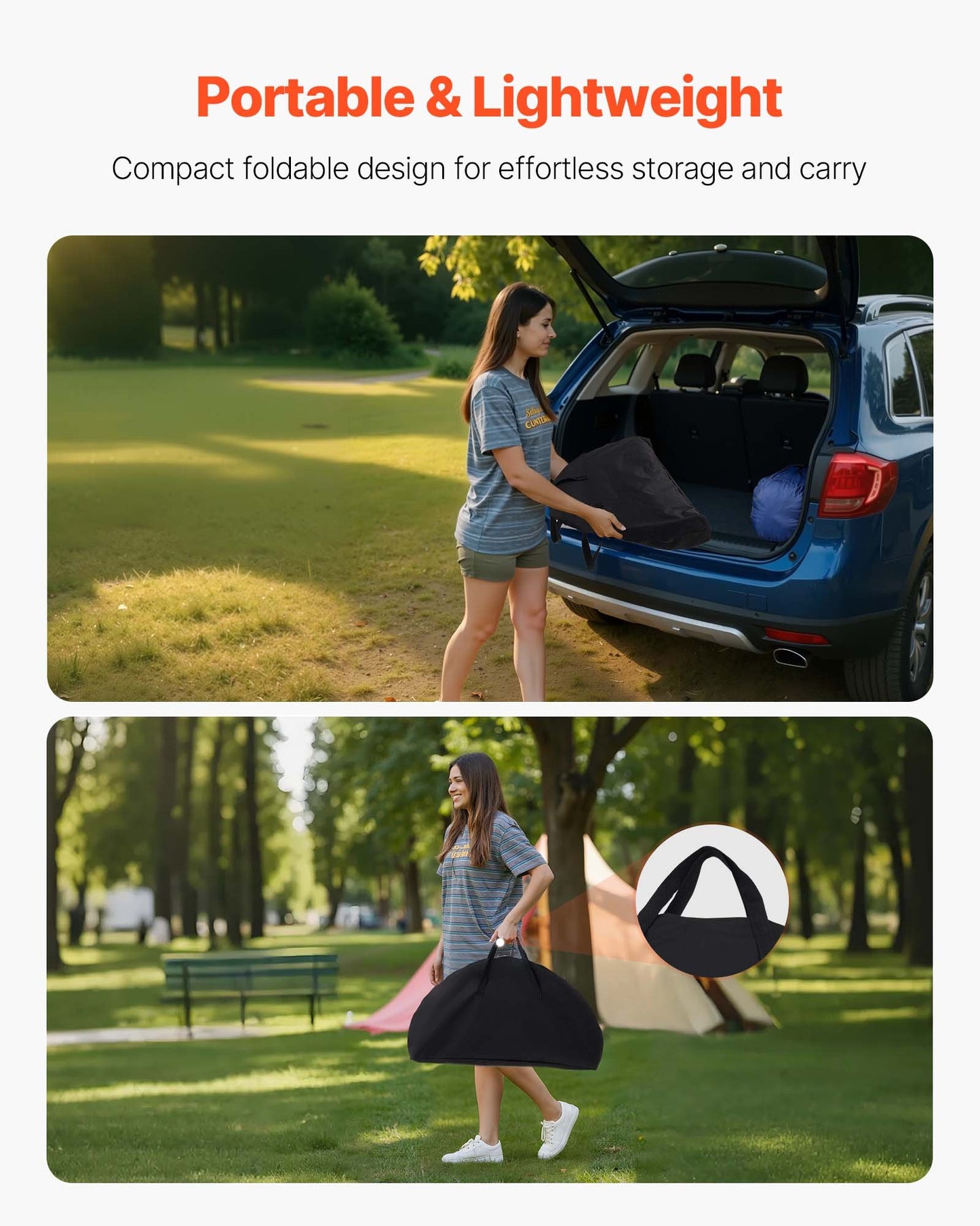 Folding Camping Table, Portable Outdoor Lightweight Picnic Table, 600D Oxford Fabric Waterproof Canvas Travel Beach Tables, with 4 Cup Holders, Carry Bag, for Tailgating Camping Picnic, Black