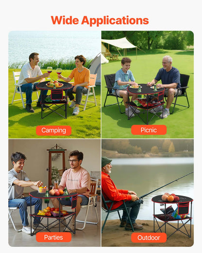 Folding Camping Table, Portable Outdoor Lightweight Picnic Table, 600D Oxford Fabric Waterproof Canvas Travel Beach Tables, with 4 Cup Holders, Carry Bag, for Tailgating Camping Picnic, Black