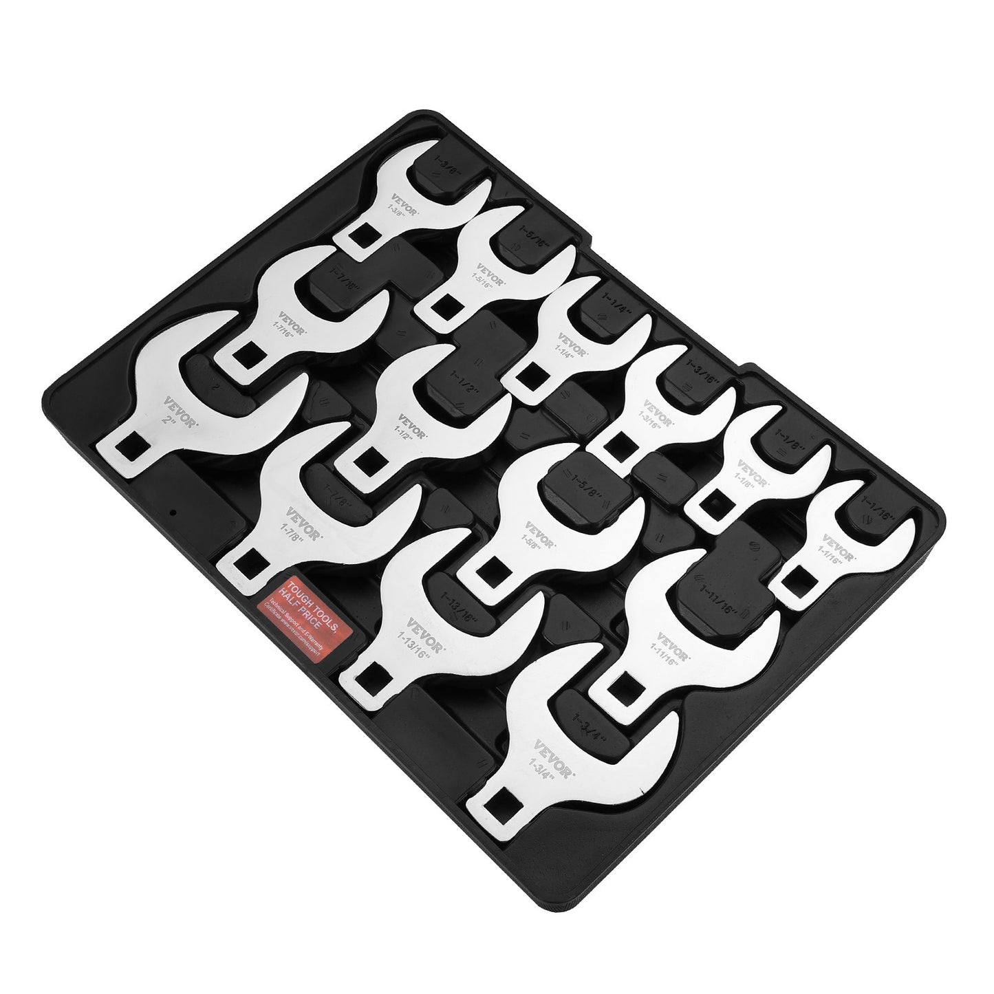 Crowfoot wrench set, 1/2" Drive 14-piece SAE (1-1/16" - 2") Crows Foot wrench set with storage compartment, 40CR material with laser-etched dimensions, for mechanical maintenance or repairs