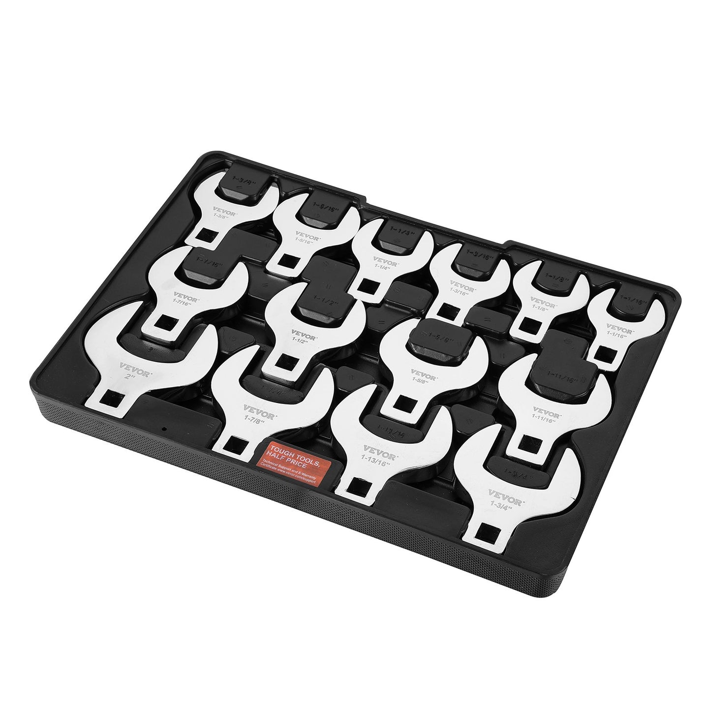 Crowfoot wrench set, 1/2" Drive 14-piece SAE (1-1/16" - 2") Crows Foot wrench set with storage compartment, 40CR material with laser-etched dimensions, for mechanical maintenance or repairs