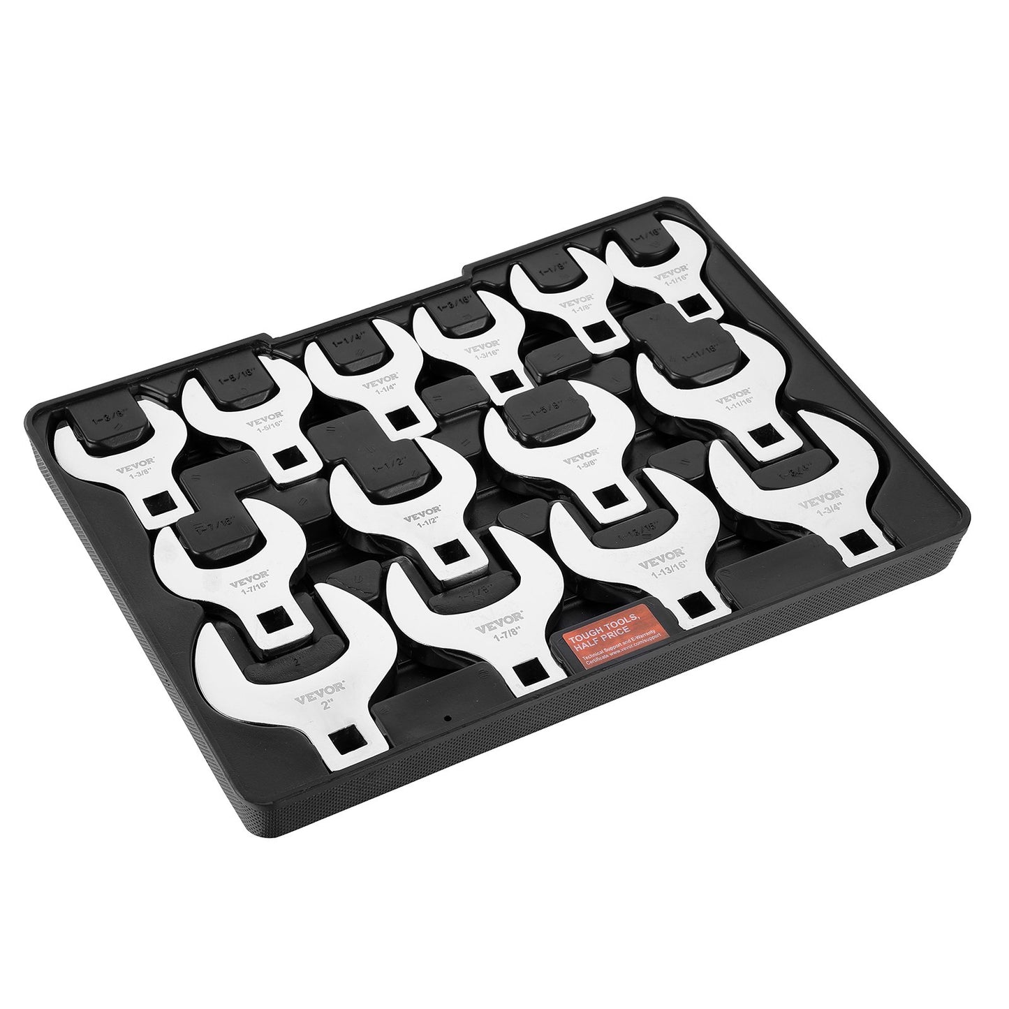 Crowfoot wrench set, 1/2" Drive 14-piece SAE (1-1/16" - 2") Crows Foot wrench set with storage compartment, 40CR material with laser-etched dimensions, for mechanical maintenance or repairs