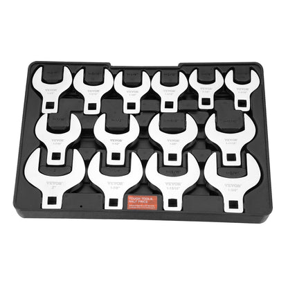 Crowfoot wrench set, 1/2" Drive 14-piece SAE (1-1/16" - 2") Crows Foot wrench set with storage compartment, 40CR material with laser-etched dimensions, for mechanical maintenance or repairs