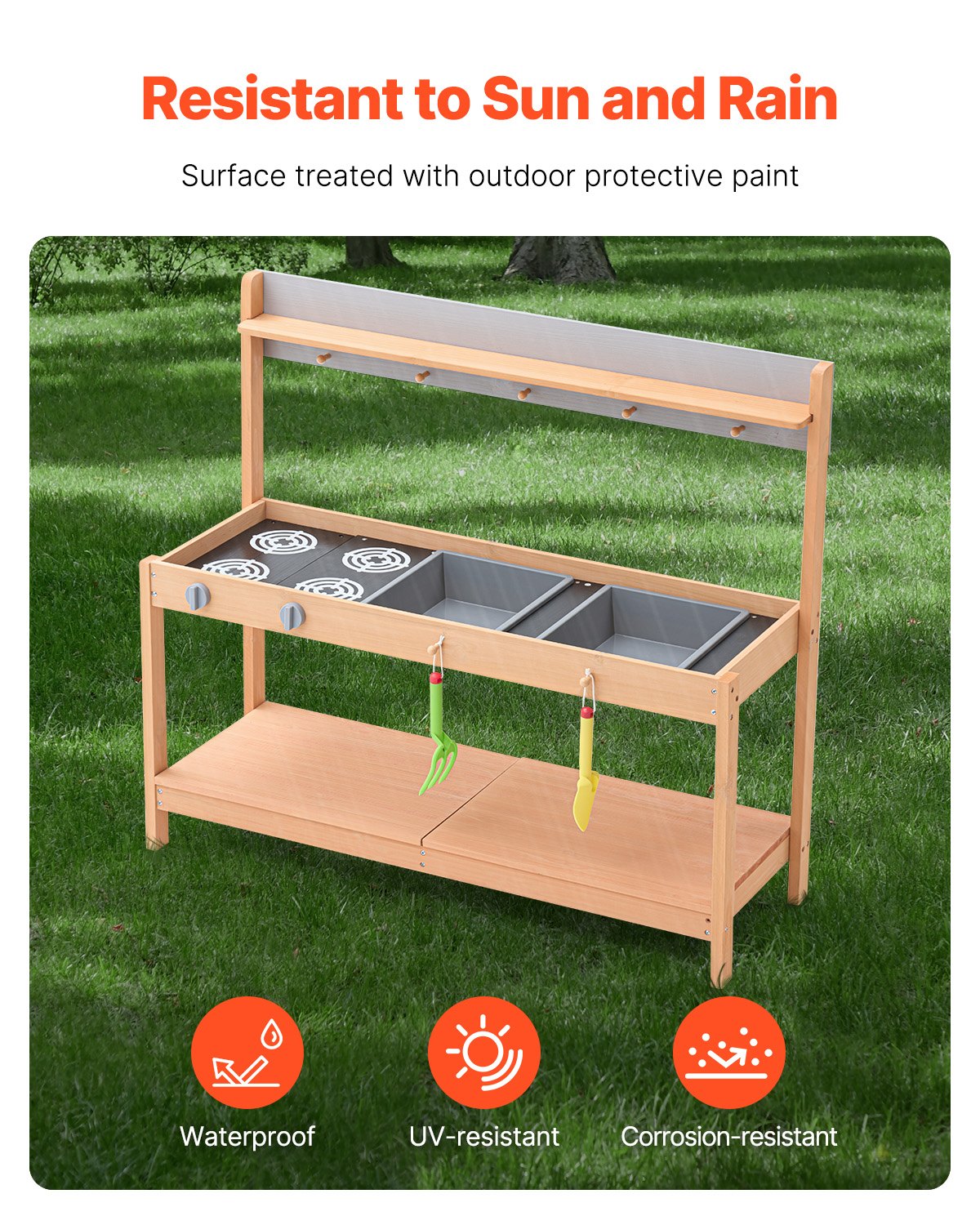 Holz-Ton-Küche für den Außenbereich, Spielzeug-Spielküchen-Set für Kinder, Rollenspiel-Set