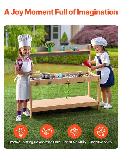 Holz-Ton-Küche für den Außenbereich, Spielzeug-Spielküchen-Set für Kinder, Rollenspiel-Set