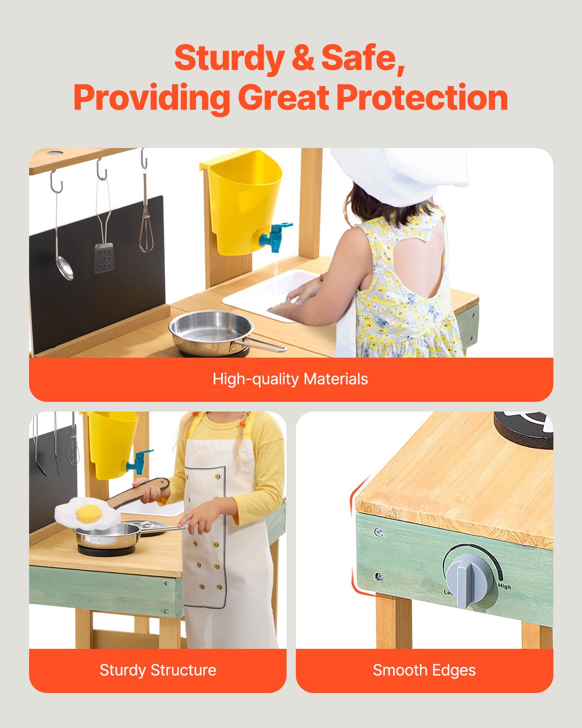 Holz-Ton-Küche für den Außenbereich, Spielzeug-Spielküchen-Set für Kinder, Rollenspiel-Set