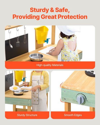 Holz-Ton-Küche für den Außenbereich, Spielzeug-Spielküchen-Set für Kinder, Rollenspiel-Set