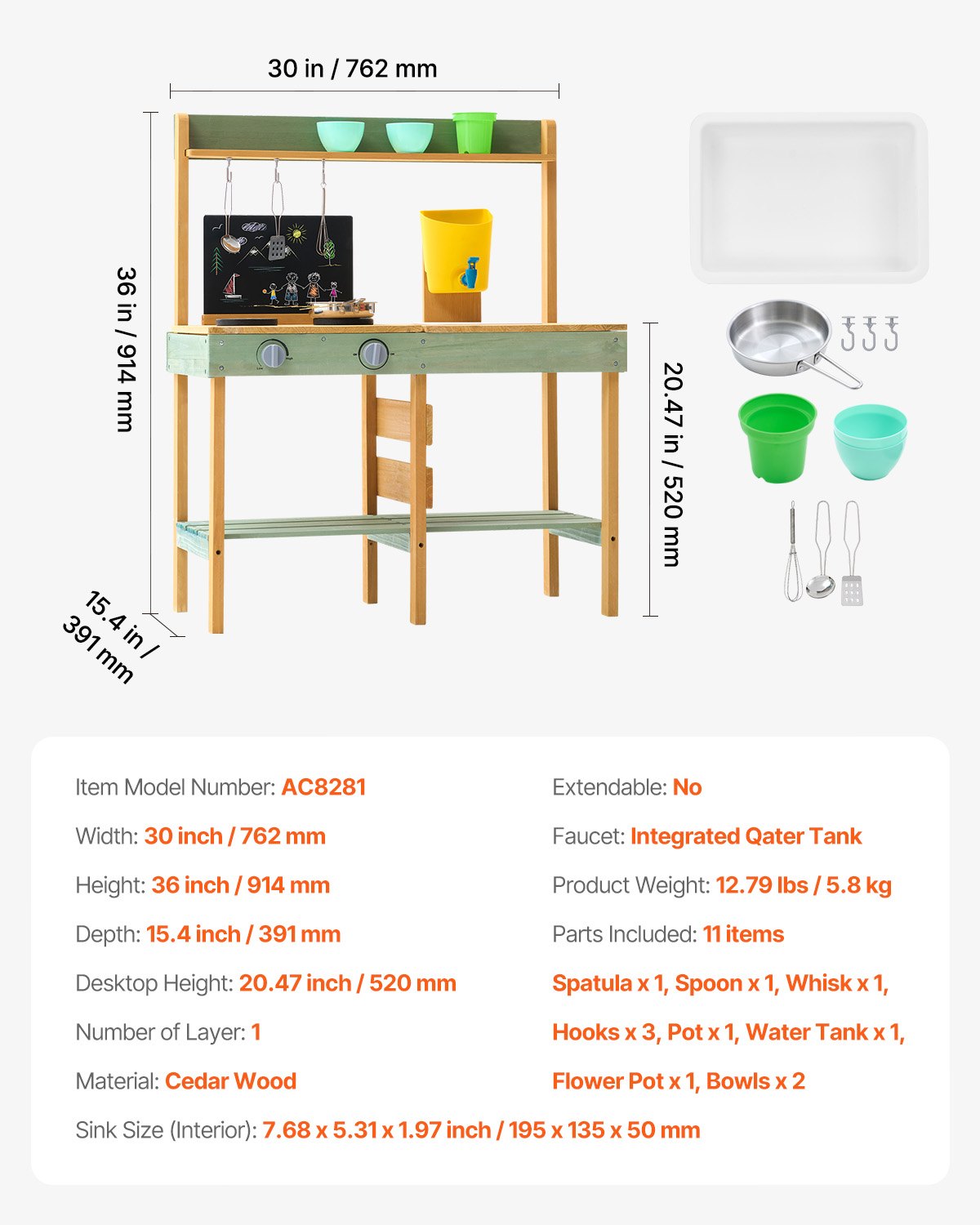 Holz-Ton-Küche für den Außenbereich, Spielzeug-Spielküchen-Set für Kinder, Rollenspiel-Set