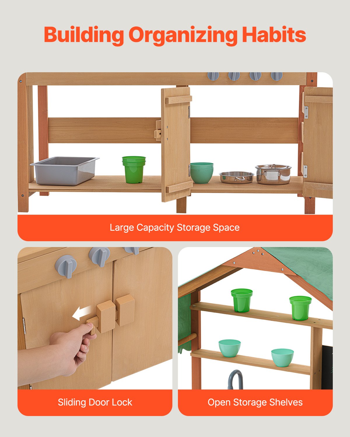 Holz-Ton-Küche für den Außenbereich, Spielzeug-Spielküchen-Set für Kinder, Rollenspiel-Set