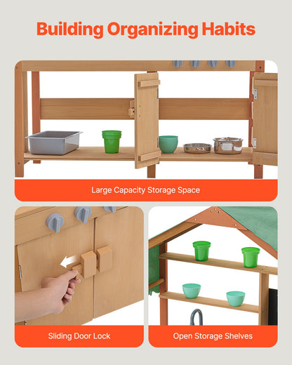 Holz-Ton-Küche für den Außenbereich, Spielzeug-Spielküchen-Set für Kinder, Rollenspiel-Set