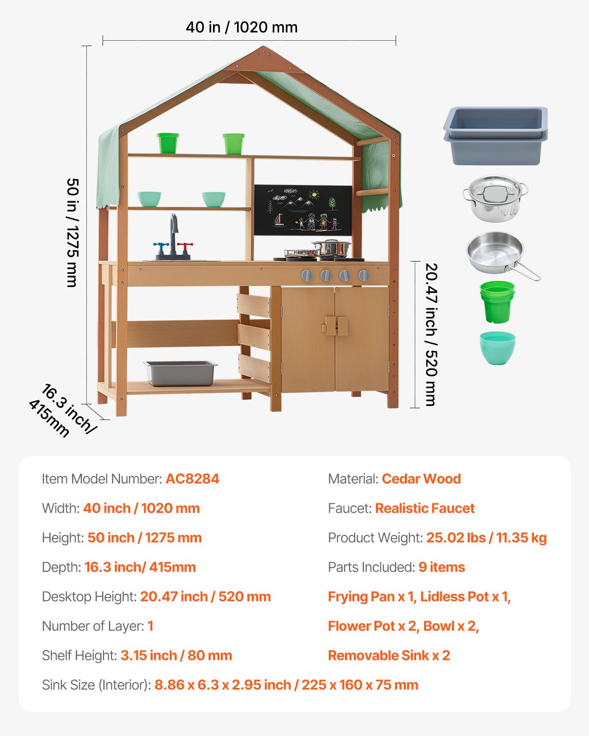 Holz-Ton-Küche für den Außenbereich, Spielzeug-Spielküchen-Set für Kinder, Rollenspiel-Set