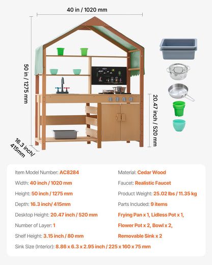 Holz-Ton-Küche für den Außenbereich, Spielzeug-Spielküchen-Set für Kinder, Rollenspiel-Set