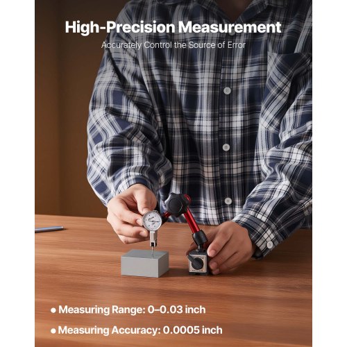 Mätklocka med universalmagnetisk bas och förvaringsfodral, 0,01 mm noggrannhet, 0–0,76 mm område, mikrokulhandtag för mätning av smala ytor, industriell bearbetning och inspektion |  EU