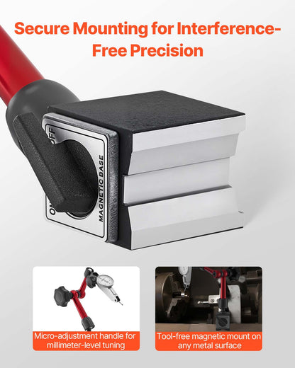 Dial Test Indicator with Universal Magnetic Base and Storage Case, 0.0005 inch Accuracy, 0-0.03 inch Range, Micro Ball Handle for Narrow Area Measurement, Industrial Machining & Inspection