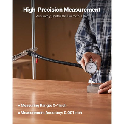 Mätklocka med 360° flexibel arm och 360° låstång, 0,03 mm noggrannhet, 0–25,4 mm område, professionell för maskinuppsättning, mätning av smala områden, förvaringsväska |  EU