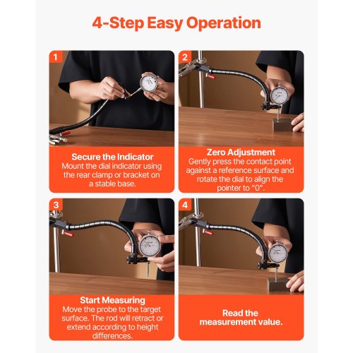 Mätklocka med 360° flexibel arm och 360° låstång, 0,03 mm noggrannhet, 0–25,4 mm område, professionell för maskinuppsättning, mätning av smala områden, förvaringsväska |  EU