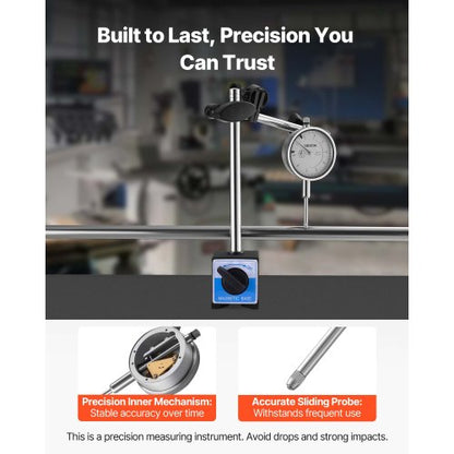 Mätklocka med stativ för dubbla stänger och förvaringsfodral, 0,03 mm noggrannhet, 0–25,4 mm område, finjusterbar lång arm, icke-magnetiska centreringsstänger för maskinuppsättning, mätning av smala områden |  EU