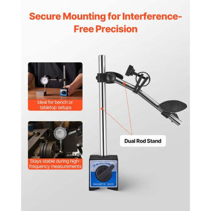 Mätklocka med stativ för dubbla stänger och förvaringsfodral, 0,03 mm noggrannhet, 0–25,4 mm område, finjusterbar lång arm, icke-magnetiska centreringsstänger för maskinuppsättning, mätning av smala områden |  EU