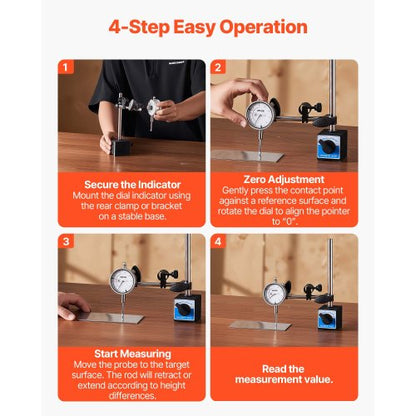 Mätklocka med stativ för dubbla stänger och förvaringsfodral, 0,03 mm noggrannhet, 0–25,4 mm område, finjusterbar lång arm, icke-magnetiska centreringsstänger för maskinuppsättning, mätning av smala områden |  EU