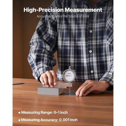 Mätklocka med metallbas, 0,03 mm noggrannhet, 0–25,4 mm intervall, lättläst stor urtavla, professionell för mätning av smala områden, industriell bearbetning och inspektion, precisionsprovning |  EU