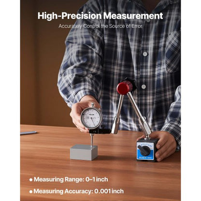 Mätklocka med magnetisk, flexibel bas, 0,03 mm noggrannhet, 0–25,4 mm område, finjusterbar lång arm, professionell för maskinuppsättning, mätning av smala områden, lätt att läsa av |  EU