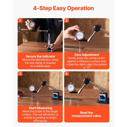 Mätklocka med magnetisk, flexibel bas, 0,03 mm noggrannhet, 0–25,4 mm område, finjusterbar lång arm, professionell för maskinuppsättning, mätning av smala områden, lätt att läsa av |  EU