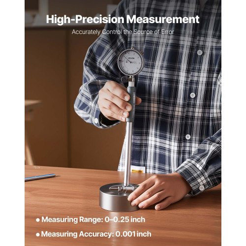 Mätklocka och borrhålsmätverktygssats, mätklocka 0,03 mm noggrannhet, borrhålsområde 50,8–152,4 mm med stång, förvaringsväska, städ för industriella bearbetningsmätningar |  EU