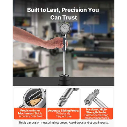 Mätklocka och borrhålsmätverktygssats, mätklocka 0,03 mm noggrannhet, borrhålsområde 50,8–152,4 mm med stång, förvaringsväska, städ för industriella bearbetningsmätningar |  EU