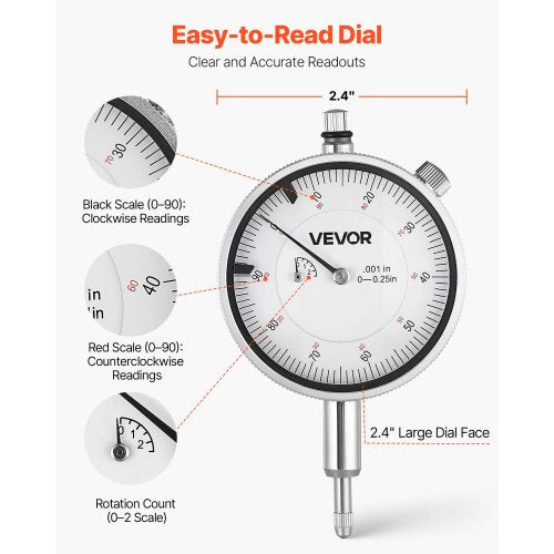 Mätklocka och borrhålsmätverktygssats, mätklocka 0,03 mm noggrannhet, borrhålsområde 50,8–152,4 mm med stång, förvaringsväska, städ för industriella bearbetningsmätningar |  EU