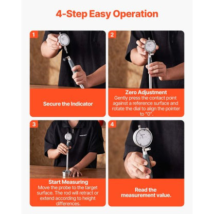 Mätklocka och borrhålsmätverktygssats, mätklocka 0,03 mm noggrannhet, borrhålsområde 50,8–152,4 mm med stång, förvaringsväska, städ för industriella bearbetningsmätningar |  EU