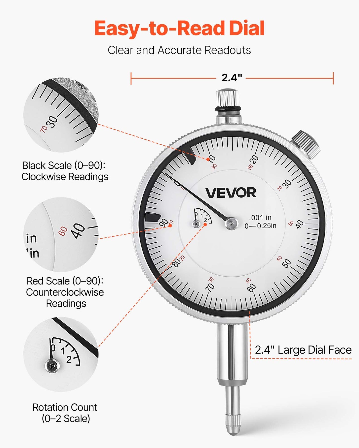 Dial Test Indicator and Bore Gauge Measuring Tool Set, Dial Indicator 0.001 inch Accuracy, 2-6 inch Bore Range with Rod, Storage Case, Anvils for Industrial Machining Measurements