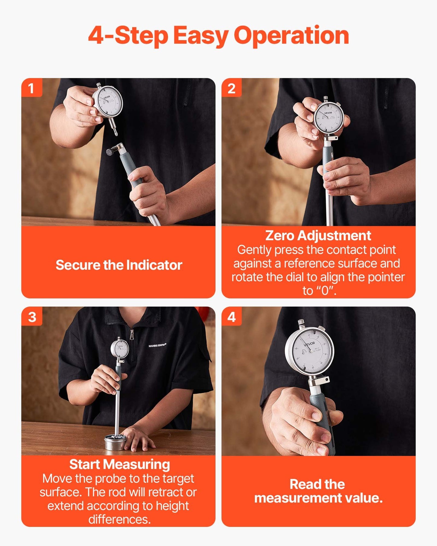 Dial Test Indicator and Bore Gauge Measuring Tool Set, Dial Indicator 0.001 inch Accuracy, 2-6 inch Bore Range with Rod, Storage Case, Anvils for Industrial Machining Measurements