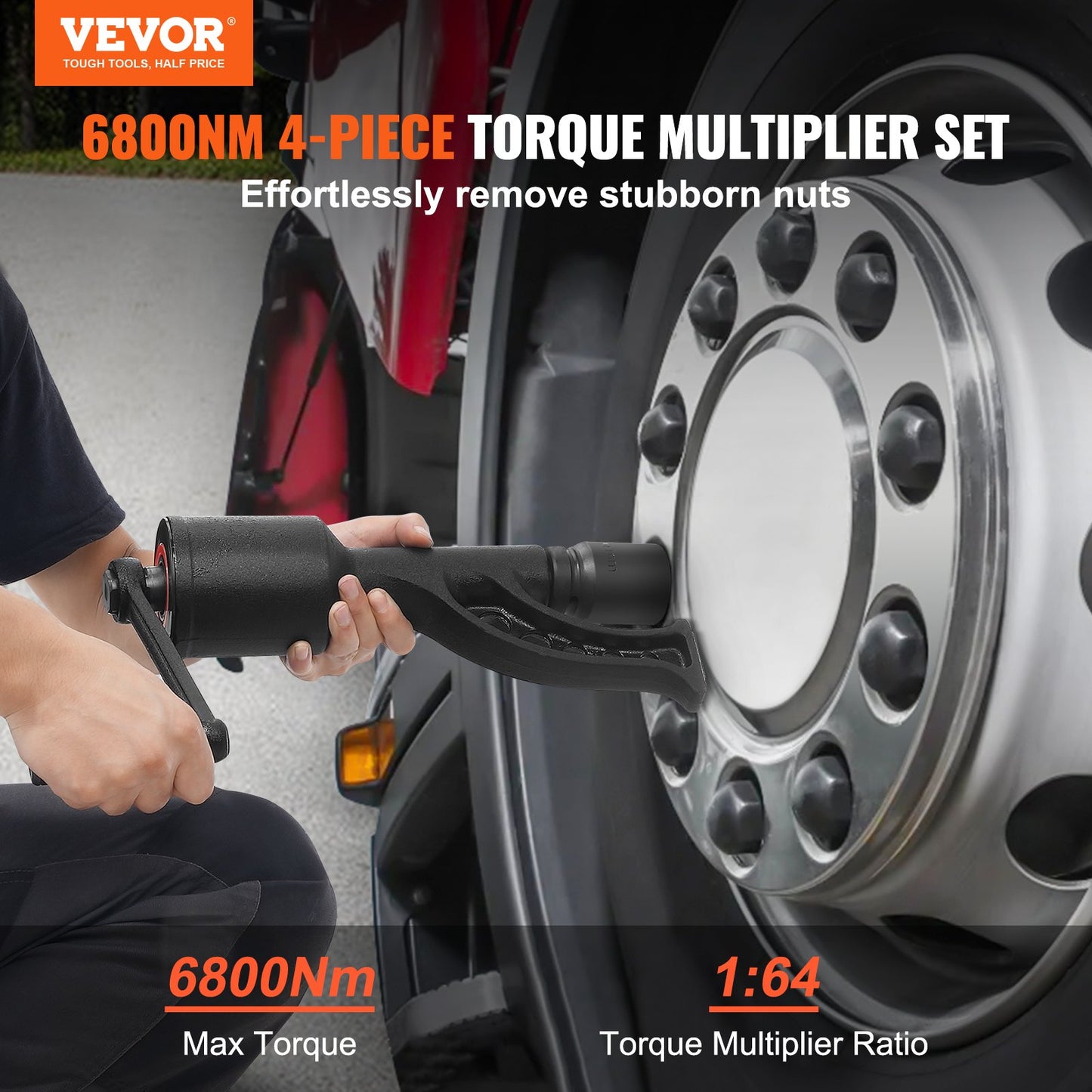 Torque Multiplier, Powerful Torque Multiplier Wrench Set, 1 Inch Drive Lug Nut Wrench Torque Multiplier, 1:64 6800N.m Lug Nut Remover, with 4 Sockets and Storage Bag for Truck Trailer RV