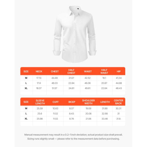 Herrskjorta med knappar, Herrlångärmad Skrynkelfri Skjorta med knappar, Slim Fit, Mjukt Stretchtyg, För Business Casual eller Fest, Arbete, Bröllop, Middag, Vit |  EU