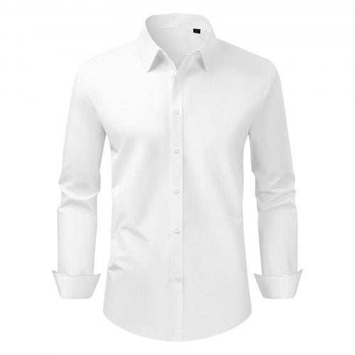 Men's Button Up Shirt, Mens Long Sleeve Wrinkle-free Button Down Dress Shirts, Slim Fit Soft Stretch Fabric for Business Casual or Formal, Work, Wedding, Dinner, White, L Size