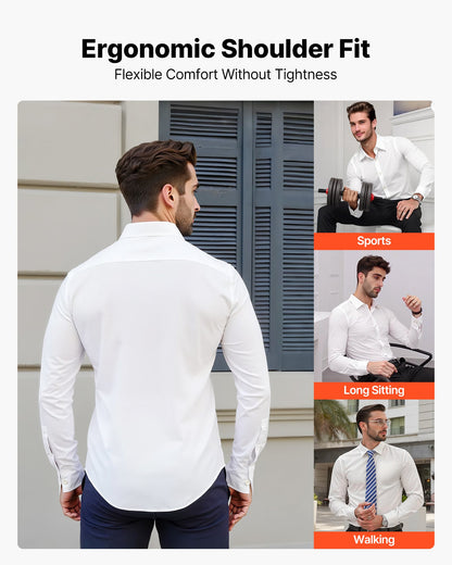 Men's Button Up Shirt, Mens Long Sleeve Wrinkle-free Button Down Dress Shirts, Slim Fit Soft Stretch Fabric for Business Casual or Formal, Work, Wedding, Dinner, White, L Size