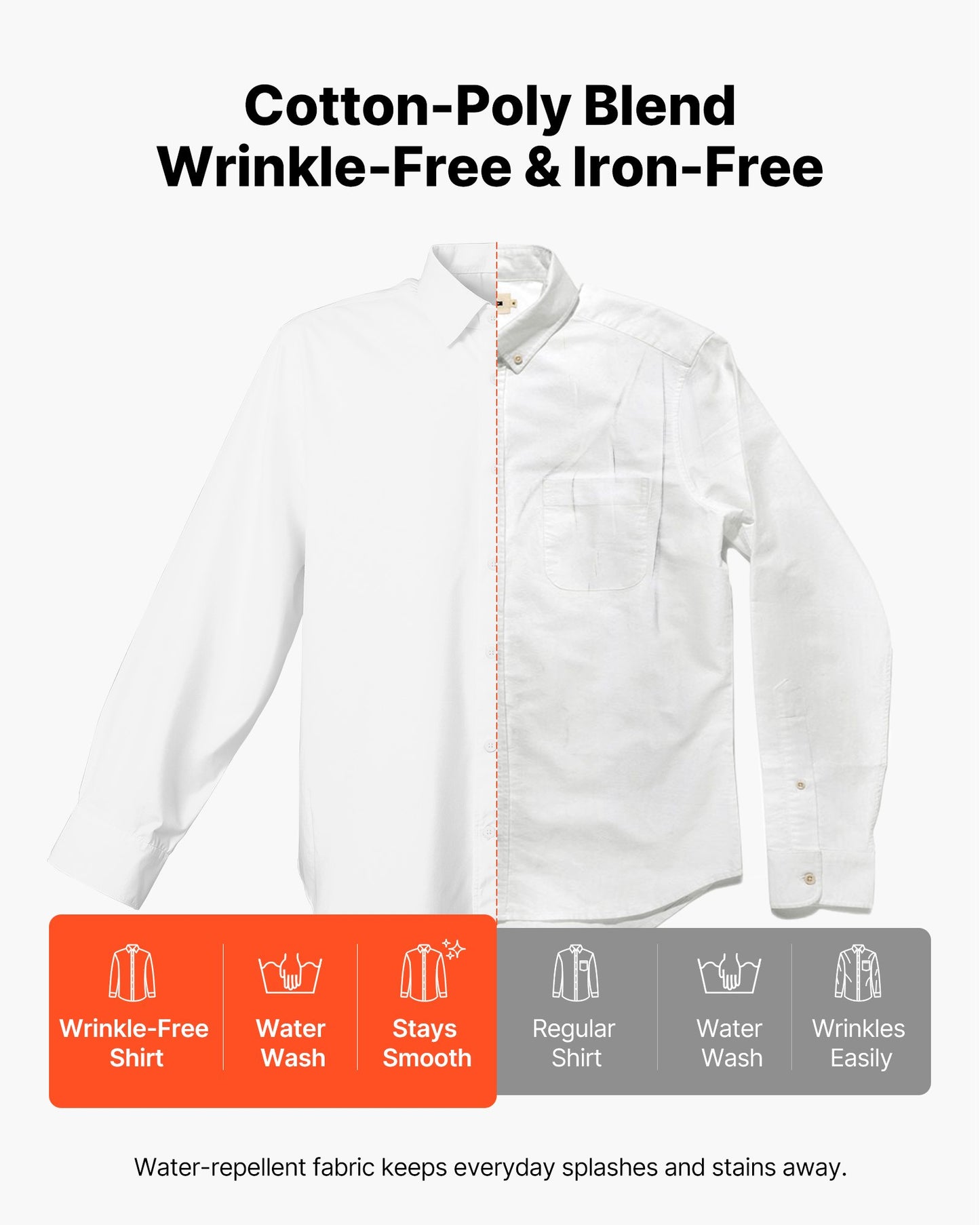 Men's Button Up Shirt, Mens Long Sleeve Wrinkle-free Button Down Dress Shirts, Slim Fit Soft Stretch Fabric for Business Casual or Formal, Work, Wedding, Dinner, White, L Size