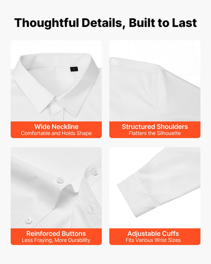Men's Button Up Shirt, Mens Long Sleeve Wrinkle-free Button Down Dress Shirts, Slim Fit Soft Stretch Fabric for Business Casual or Formal, Work, Wedding, Dinner, White, L Size