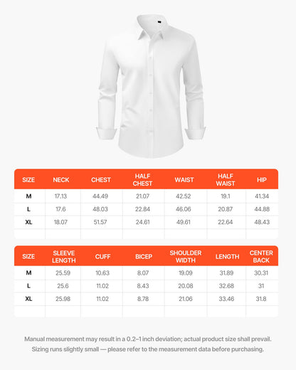 Men's Button Up Shirt, Mens Long Sleeve Wrinkle-free Button Down Dress Shirts, Slim Fit Soft Stretch Fabric for Business Casual or Formal, Work, Wedding, Dinner, White, L Size