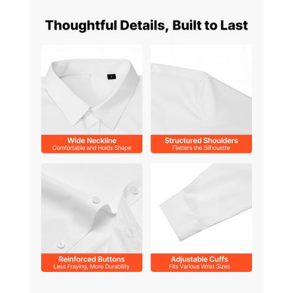 Herrskjorta med knappar, Herrlångärmad Skrynkelfri Skjorta med knappar, Slim Fit, Mjukt Stretchtyg, För Business Casual eller Fest, Arbete, Bröllop, Middag, Vit |  EU