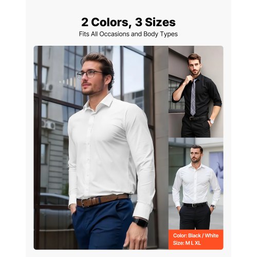 Herrskjorta med knappar, Herrlångärmad Skrynkelfri Skjorta med knappar, Slim Fit, Mjukt Stretchtyg, För Business Casual eller Fest, Arbete, Bröllop, Middag, Vit |  EU