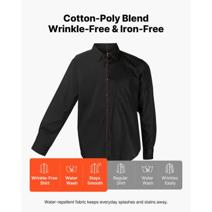 Herrskjorta med knappar, Herrlångärmad Skrynkelfri Skjorta med knappar, Slim Fit, Mjukt Stretchtyg, För Business Casual eller Fest, Arbete, Bröllop, Middag, Svart |  EU